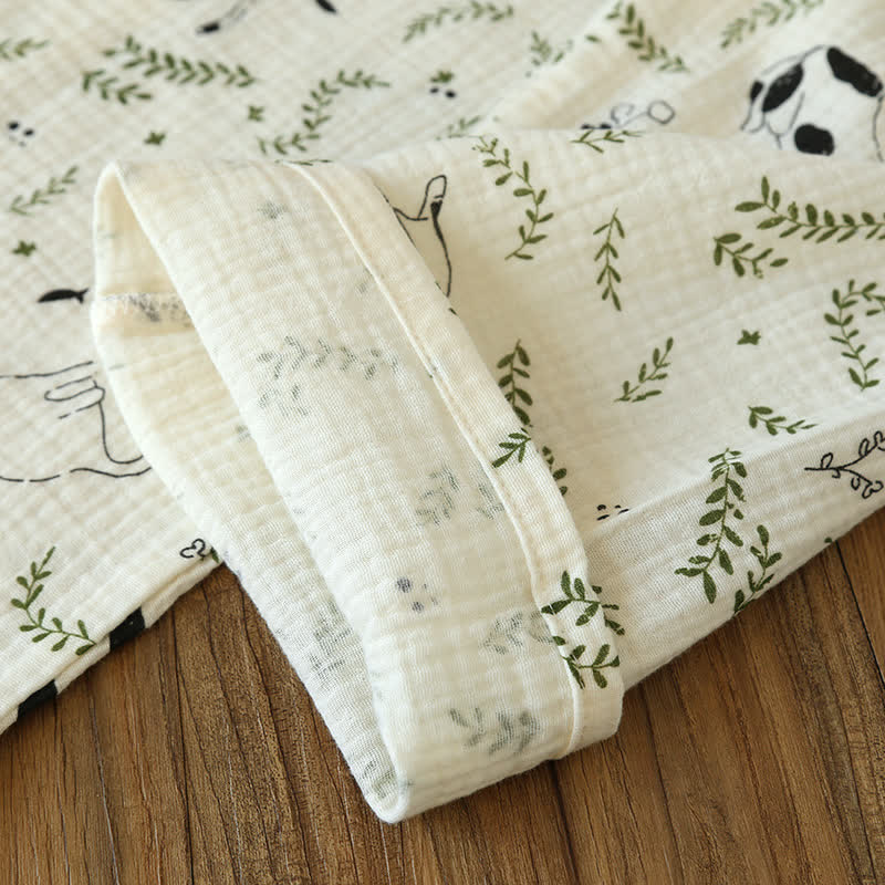 Cute Cat & Leaf Cotton Pajama Set