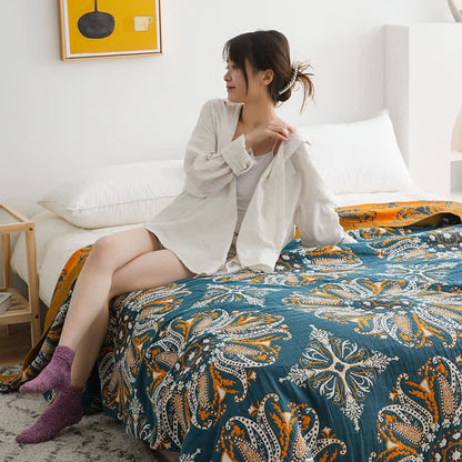 Flower Cotton Gauze Quilt Reversible Blanket Quilts Ownkoti 10