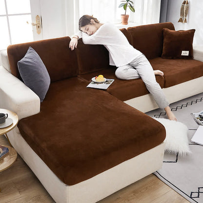 Ownkoti Suede Solid Color Elastic Sectional Sofa Slipcover Sofa Cover Ownkoti Brown Back Cushion Cover M
