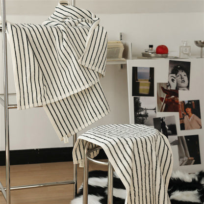White & Black Striped Breathable Cotton Towel
