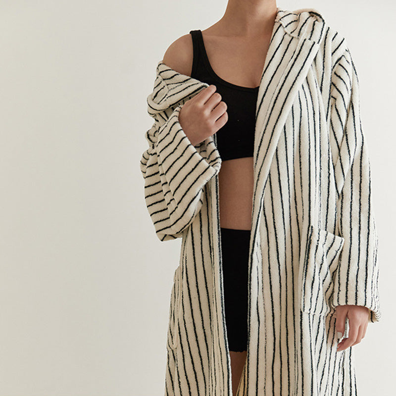 Cotton Hooded Bathrobe with Pockets
