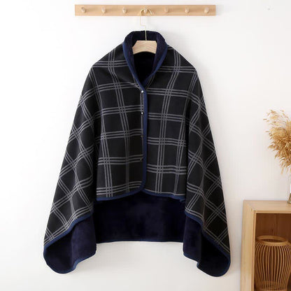 Grid Button-down Warm Soft Shawl Blanket