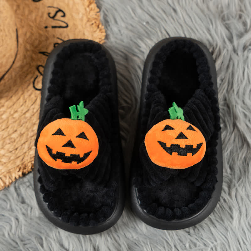 Pumpkin Devil Plush Open-toe House Slippers