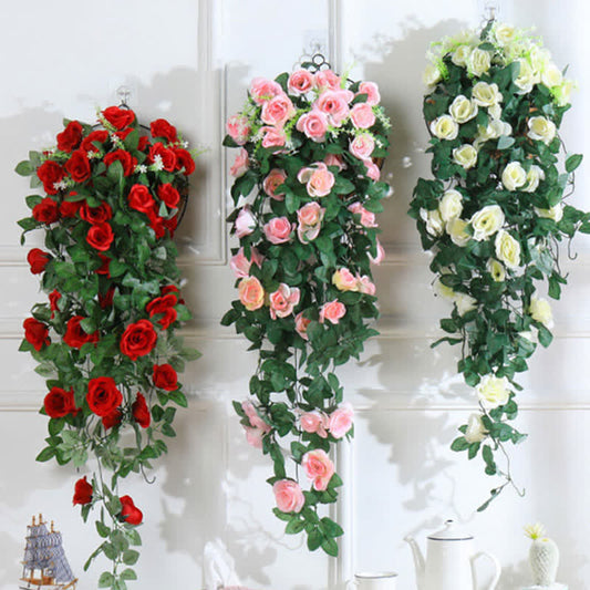 Vine Artificial Roses Hanging Flowers Basket Decor Ownkoti main