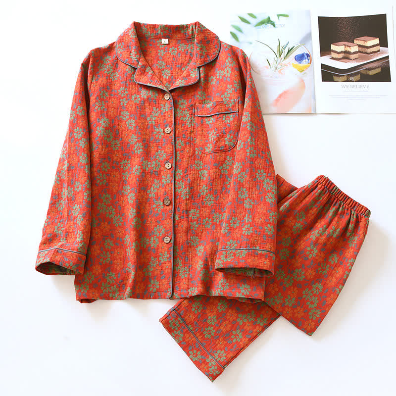 Jacquard Flower Cotton Gauze Pajama Set