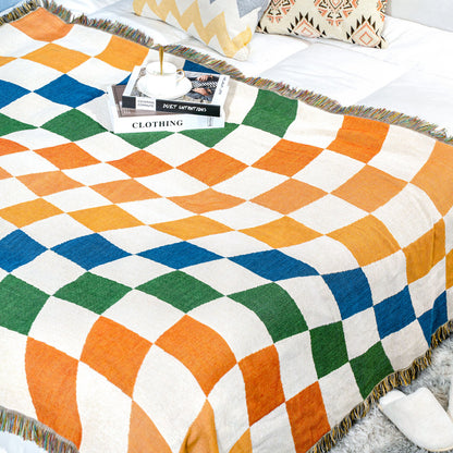 Colorful Checkerboard Soft Tassel Blanket