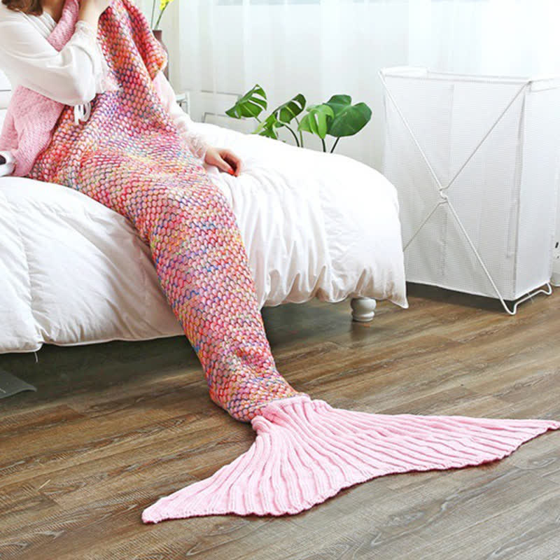 Bright Fish Scales Mermaid Knitted Blanket
