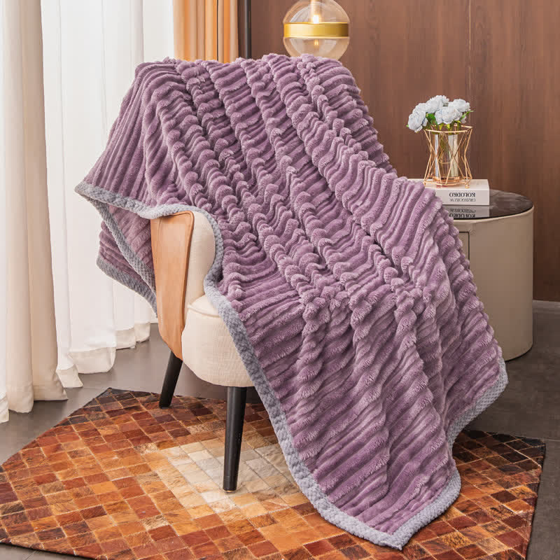 Solid Color Stripe Soft Fleece Blanket