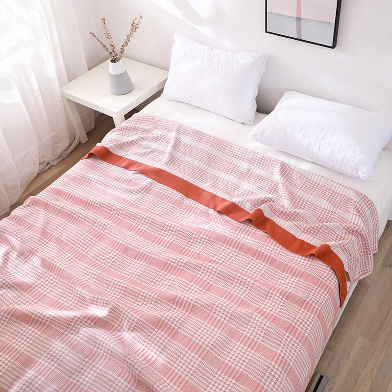 Lightweight Plaid Cotton Bed Blanket Quilt Quilts Ownkoti Pink Queen