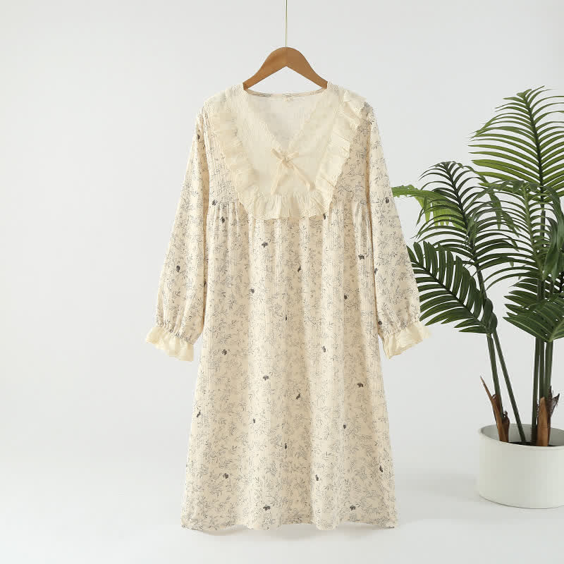 Pastoral Cotton Double Layers Gauze Nightgown