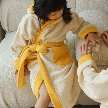 Flower Colorblock Cotton Hooded Bathrobe