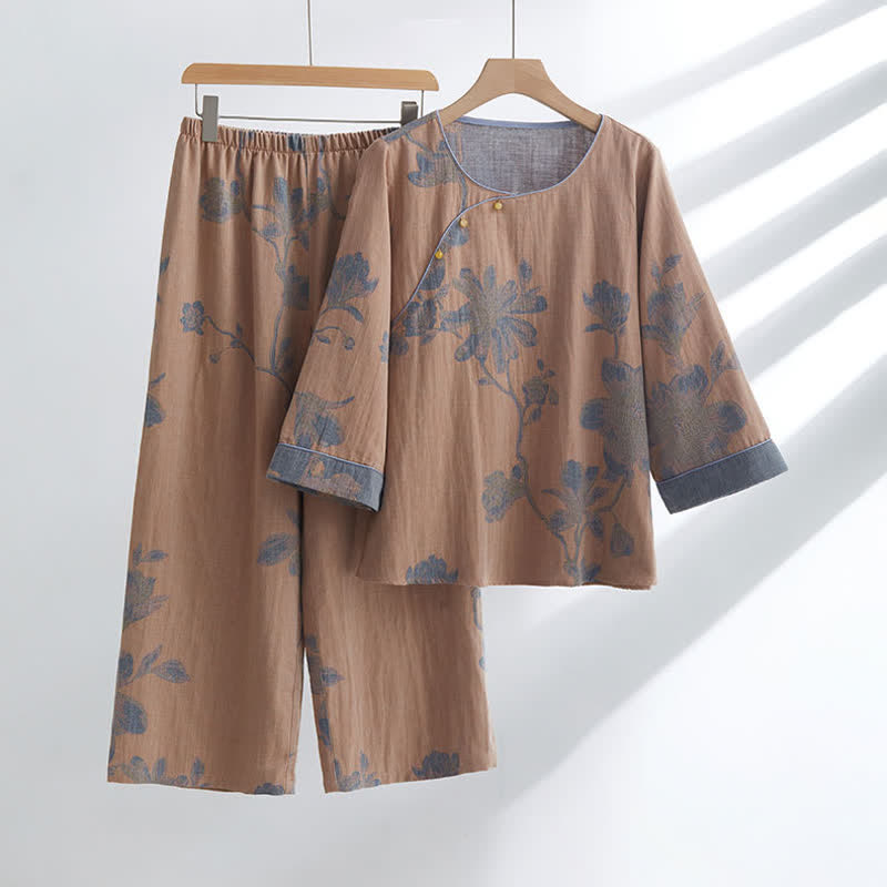 Floral Comfy Cotton Round-neck Loungewear Set – ownkoti