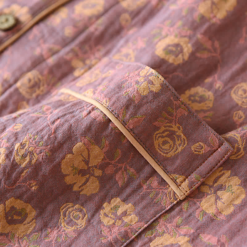 Retro Rose Cotton Gauze Pajama Set