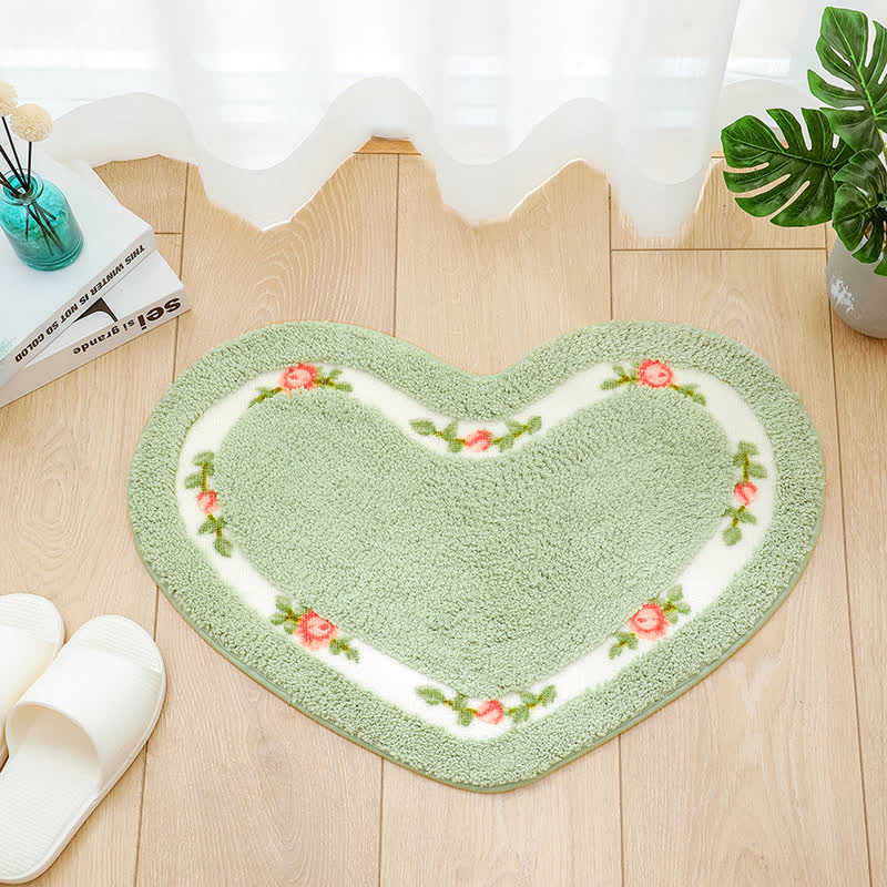 Heart Shape Floral Non-slip  Bath Mat