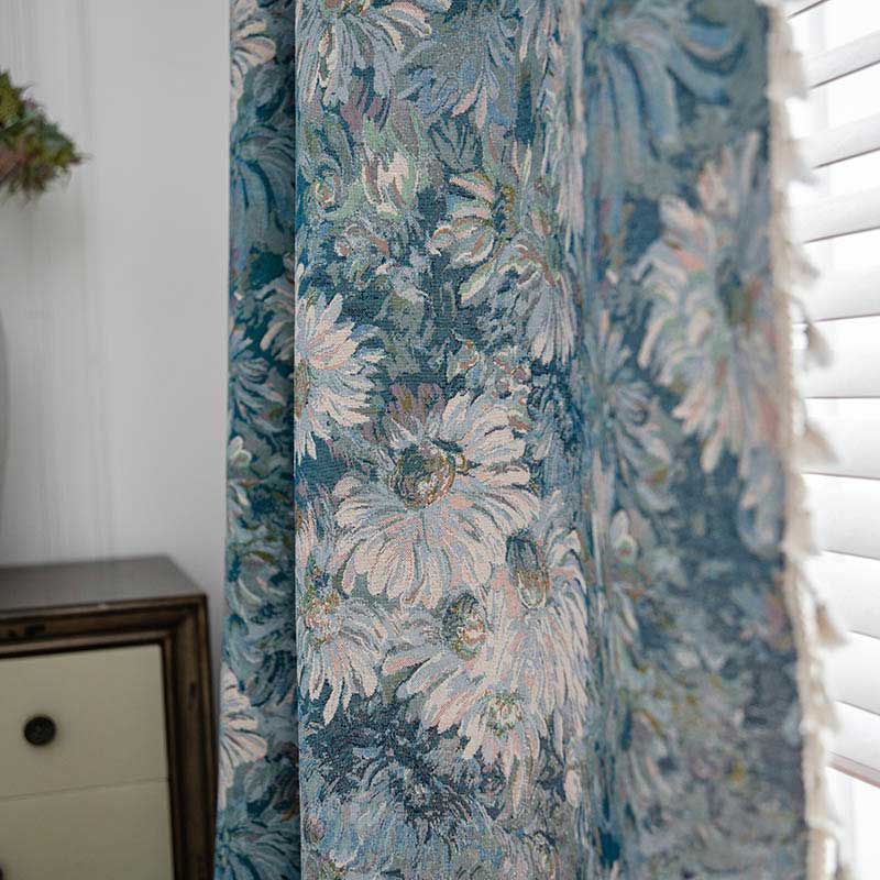 Flower Oil Painting Style Tassel Curtain