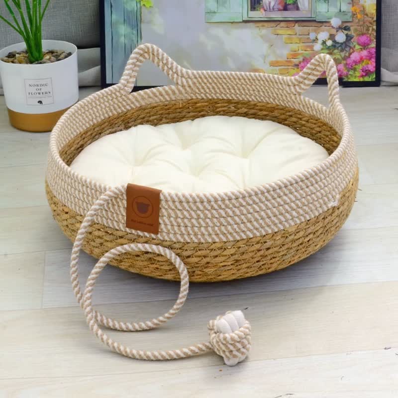 Handmade Woven Rattan Cat Bed