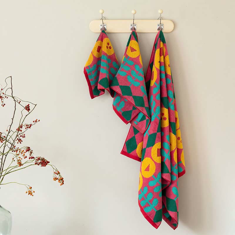 Stylish Flower Print Combed Cotton Towel Towels Ownkoti Pink 70cm x 140cm