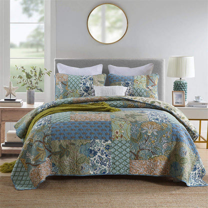 Bohemian Floral Stitching Quilt with Pillowcases