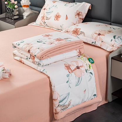Flower Cotton Linen Quilt Bedsheet & Pillowcases(4PCS)