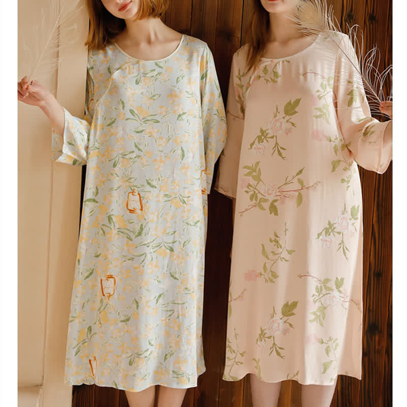 Rural Style Floral Smooth Satin Nightdress Loungewear Ownkoti main