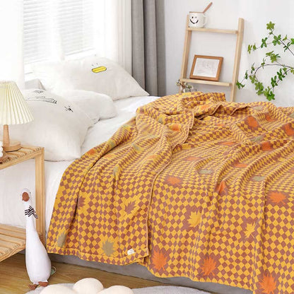 Bright Maple Leaf & Checkered Cotton Quilt Quilts Ownkoti 2