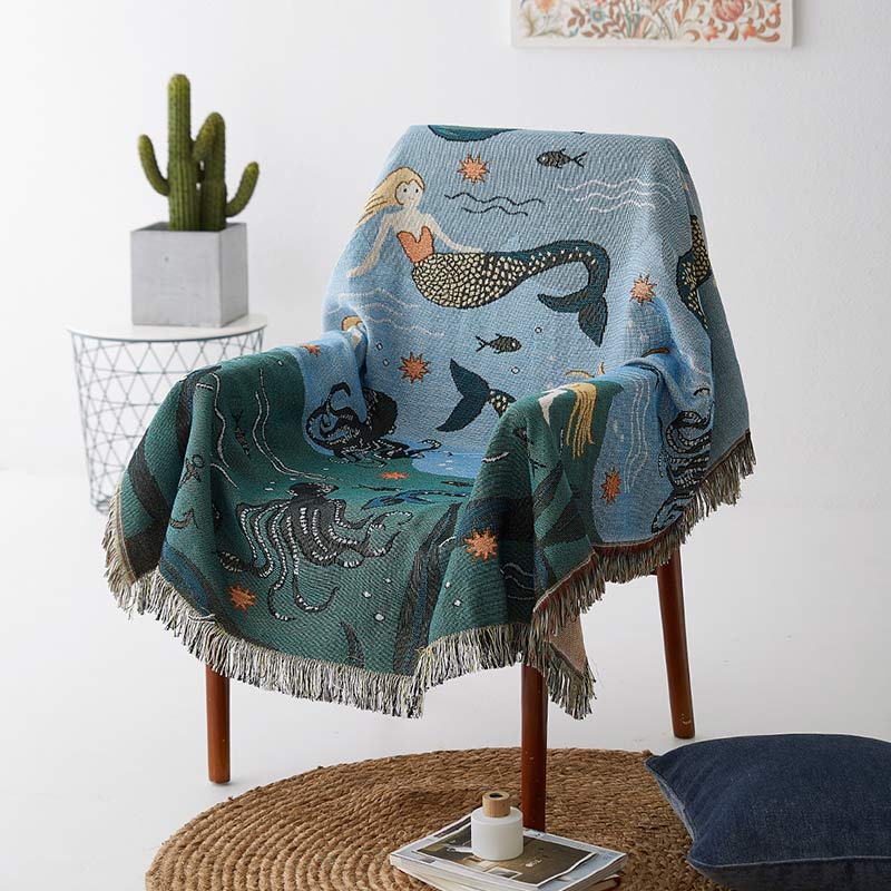 Mermaid Sofa Cover Palm Tassel Blanket
