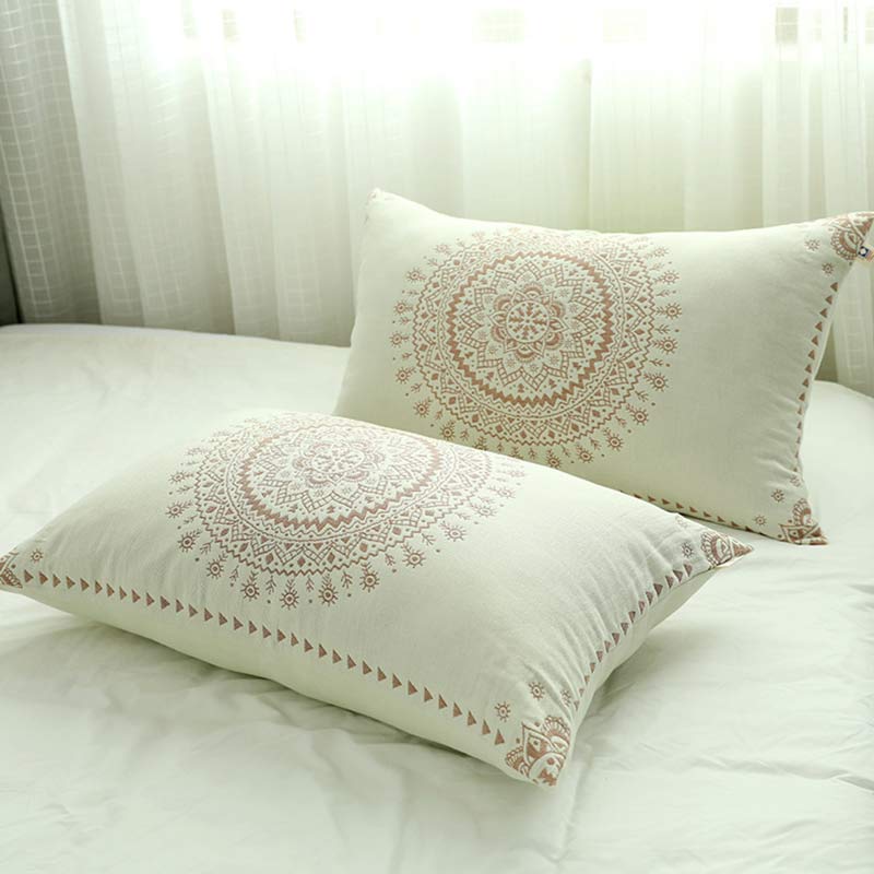 Mandala Cotton Pillow Cover Button Pillowcases (2PCS) Pillowcases Ownkoti Brown & Beige 48cm x 74cm
