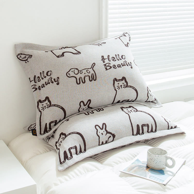 Animal Pattern Gray Cotton Pillowcases (2PCS)