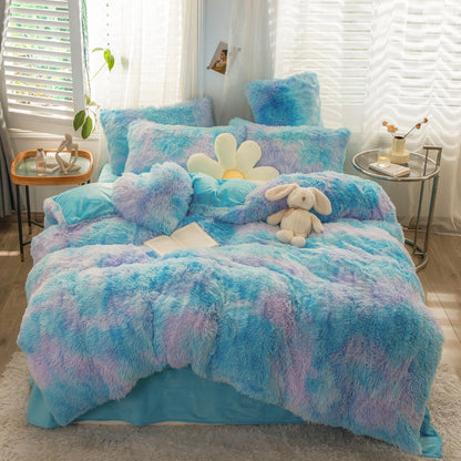 Tie-dye Fluffy Fleece Bedding Set(4PCS)