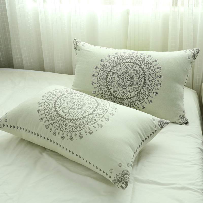 Mandala Cotton Pillow Cover Button Pillowcases (2PCS) Pillowcases Ownkoti Gray & Beige 48cm x 74cm