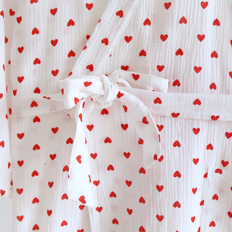 Cute Heart Print Home Sleep Bathrobe