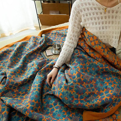 Orange & Blue Pattern Six Layers Cotton Quilt Quilts Ownkoti 3