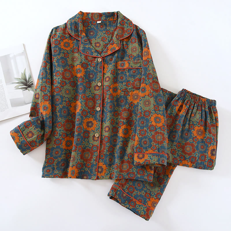 Colorful Floral Button Cotton Loungewear Set – ownkoti