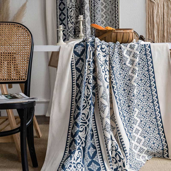 Ownkoti Cotton Linen Blue Pattern Curtain – ownkoti