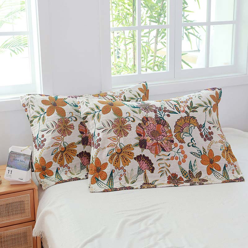 Luxuriant Flower Cotton Gauze Pillow Towel (2PCS)