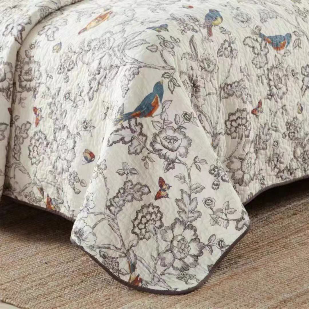 Ownkoti Spring Flower & Bird Quilt with Pillowcase