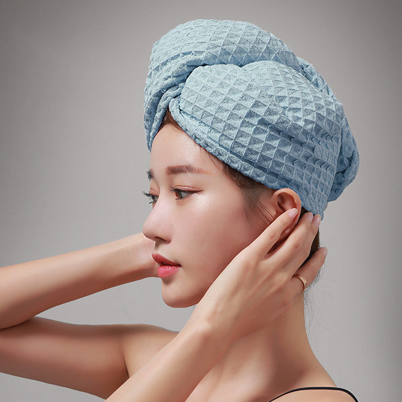 Waffle Weave Button Hair Drying Towel