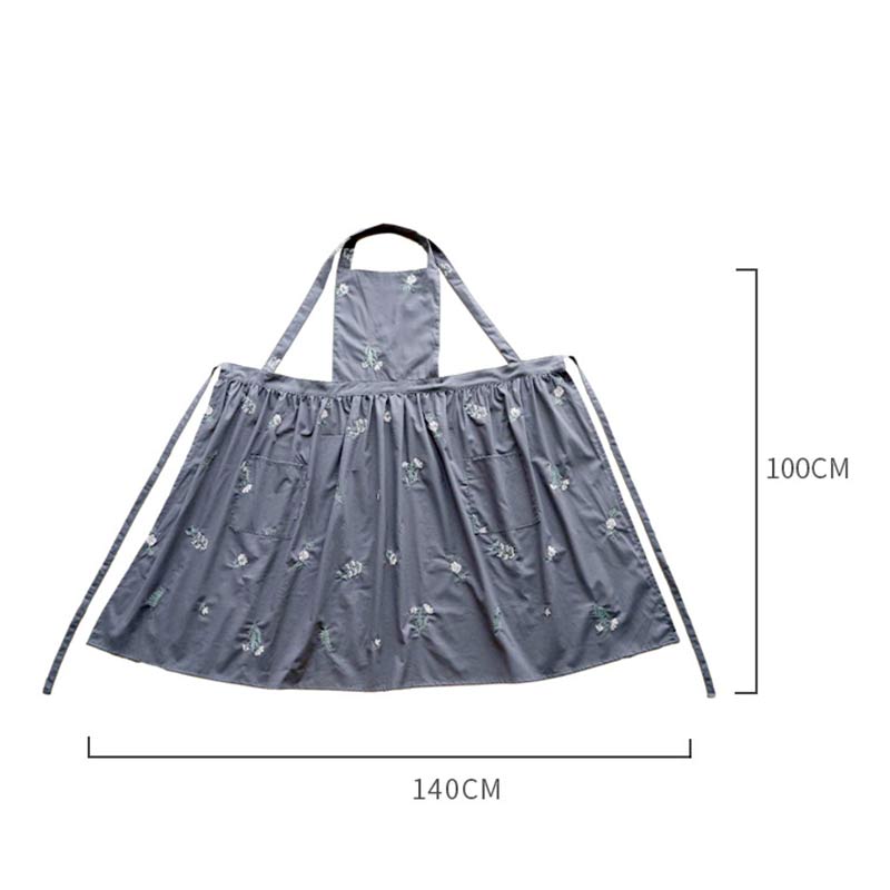 The Size of Cotton Flower Embroidered Apron With Pockets
