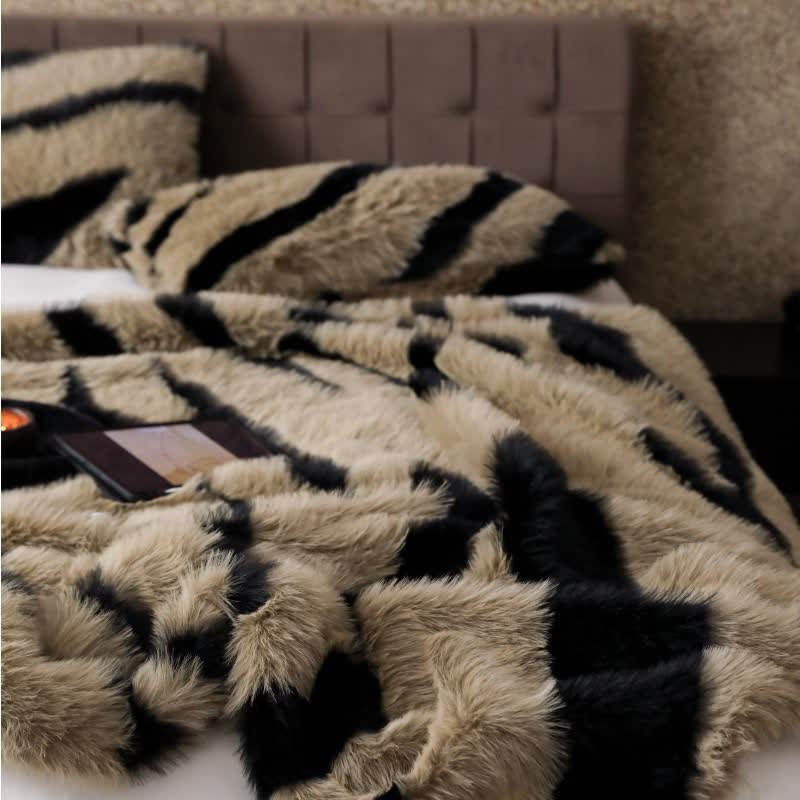 Zebra comforter faux fur shops bed cover