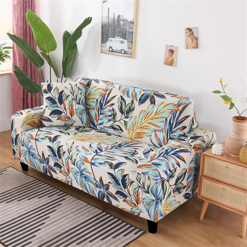 Ownkoti Forest Leaf Sofa Cover with One Pillowcase