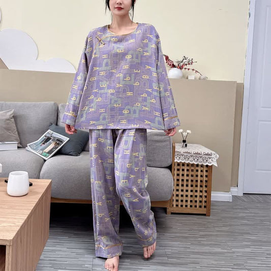 Loose-fit Letters Round Neck Sleep Set