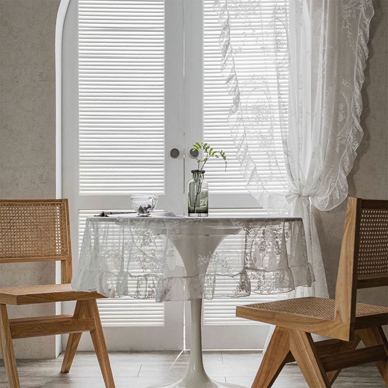 Ownkoti Ruffle Lace Curtain Hollow-Out Transparent Drapes