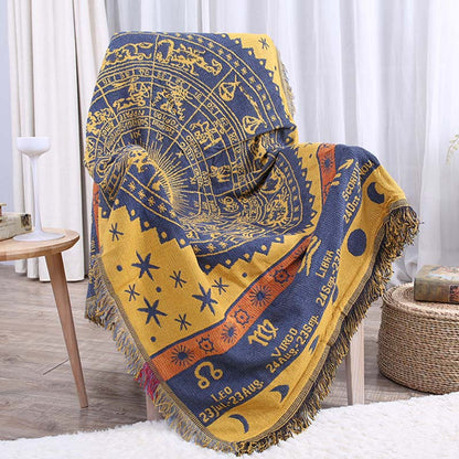 Bohemian Constellation Pattern Cotton Tassel Blanket