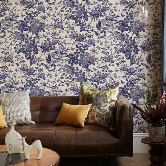 Ownkoti Rose Blue Pattern Peel & Stick Wallpaper (1 roll) Wallpaper Ownkoti Green 17.3in x 9.8ft