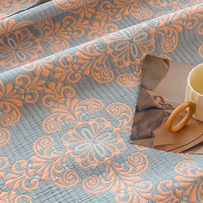 Orange & Grey Color Floral Reversible Quilt Quilts Ownkoti 6