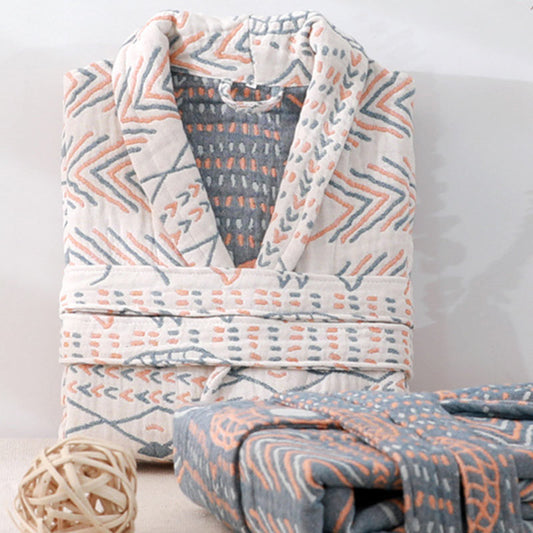 Cotton Striped Bathrobe V-Neck Sleepwear