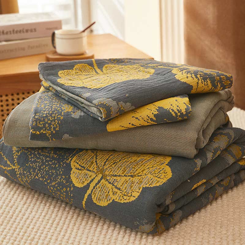 Yellow Leaf Print Cotton Bedding Sets (4PCS) Bedding Set Ownkoti 2