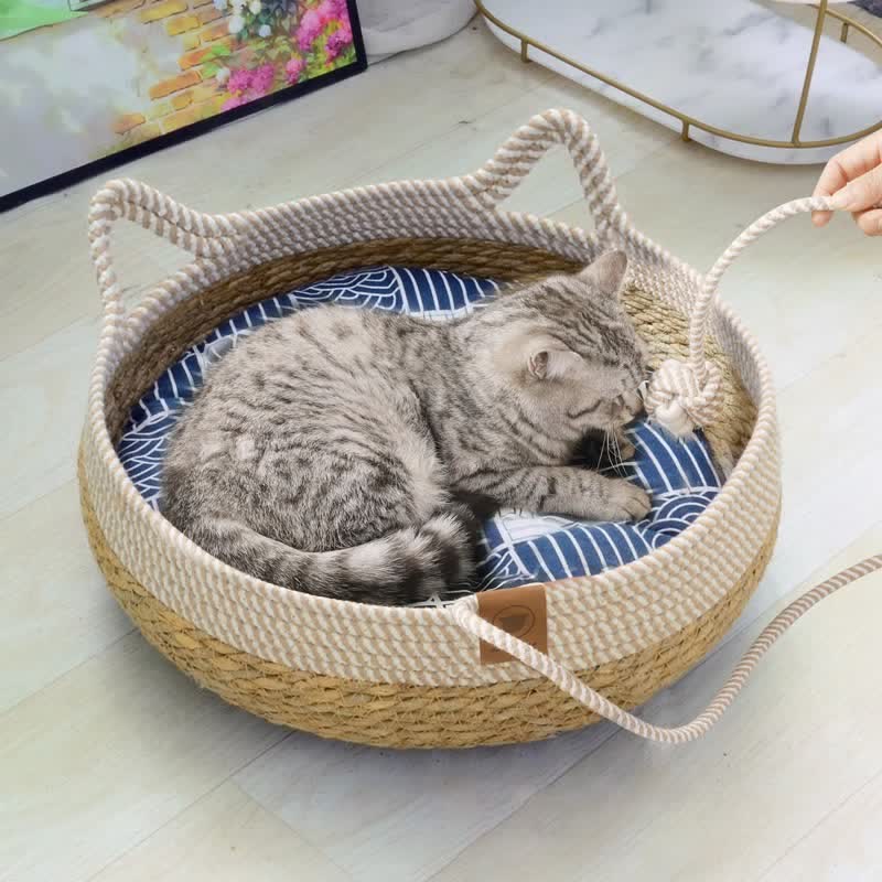 Handmade Woven Rattan Cat Bed