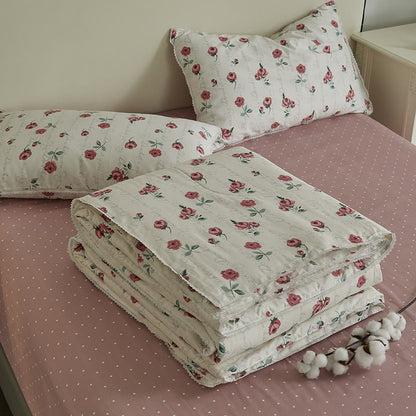 Floral Design Cotton Quilt Bedsheet & Pillowcases(4pcs) Bedding Set Ownkoti 2