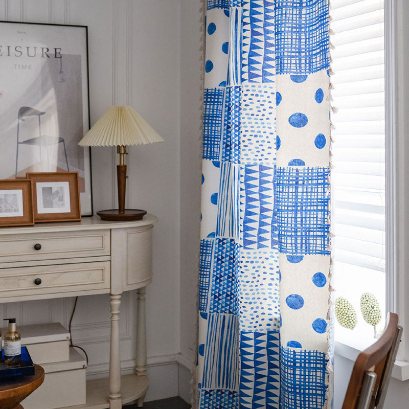 Blue White Patchwork Light Filtering Curtain